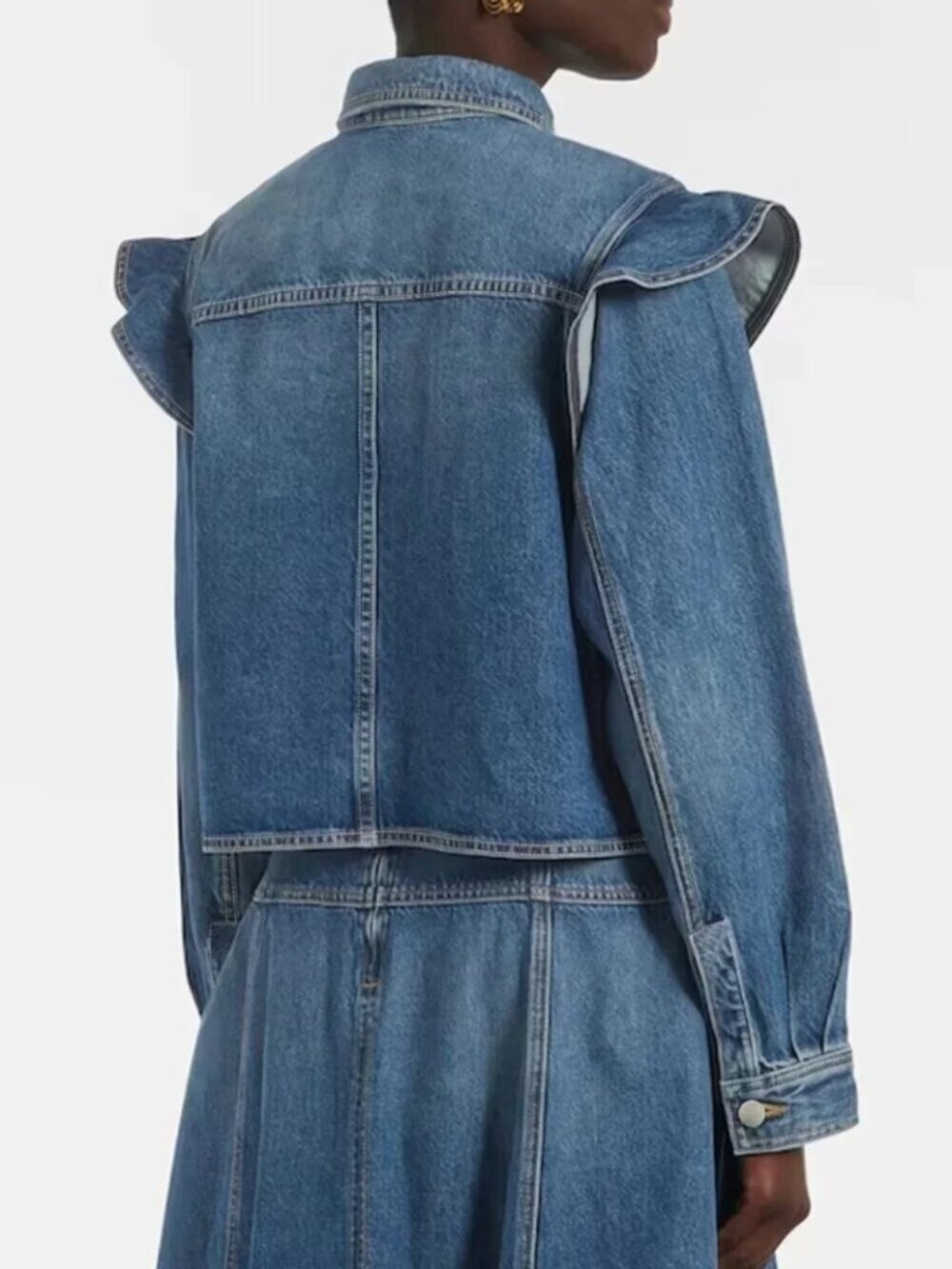 Ruffle Buttoned Denim Jacket - Picture 4 of 6